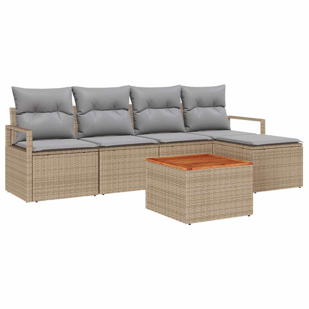 Tuinbankenset met kussen 6 pcs Beige poly rattan is nu te koop bij PeponiXL, paradijselijk wonen!