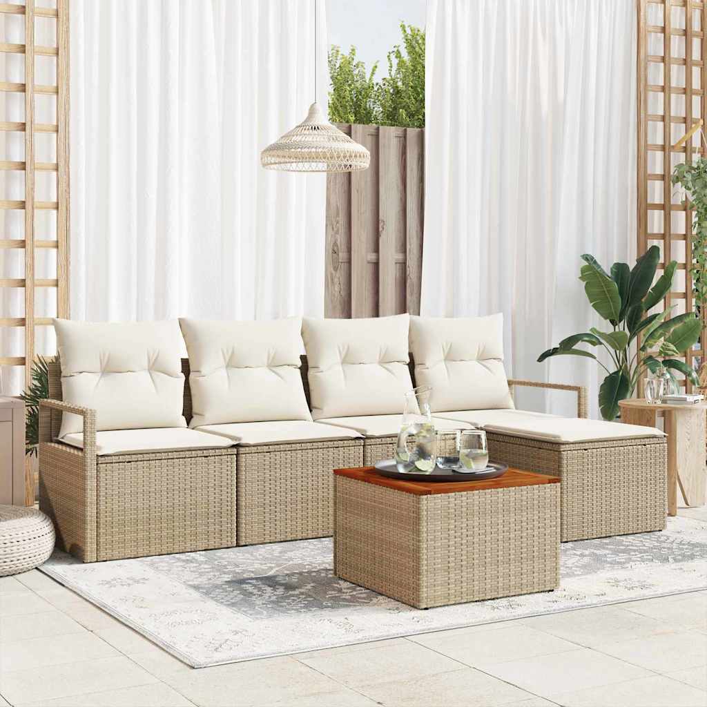 Tuinbankenset met kussen 6 pcs Beige poly rattan