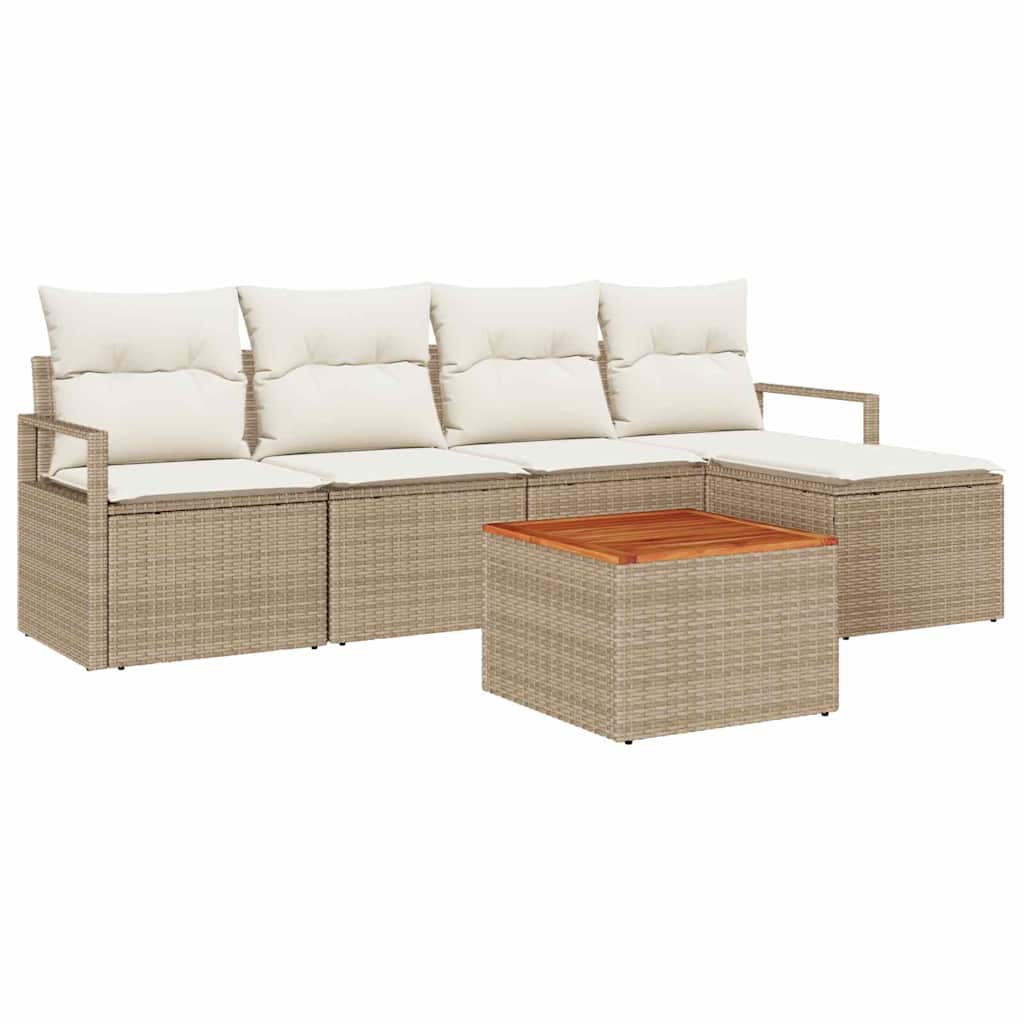 Tuinbankenset met kussen 6 pcs Beige poly rattan