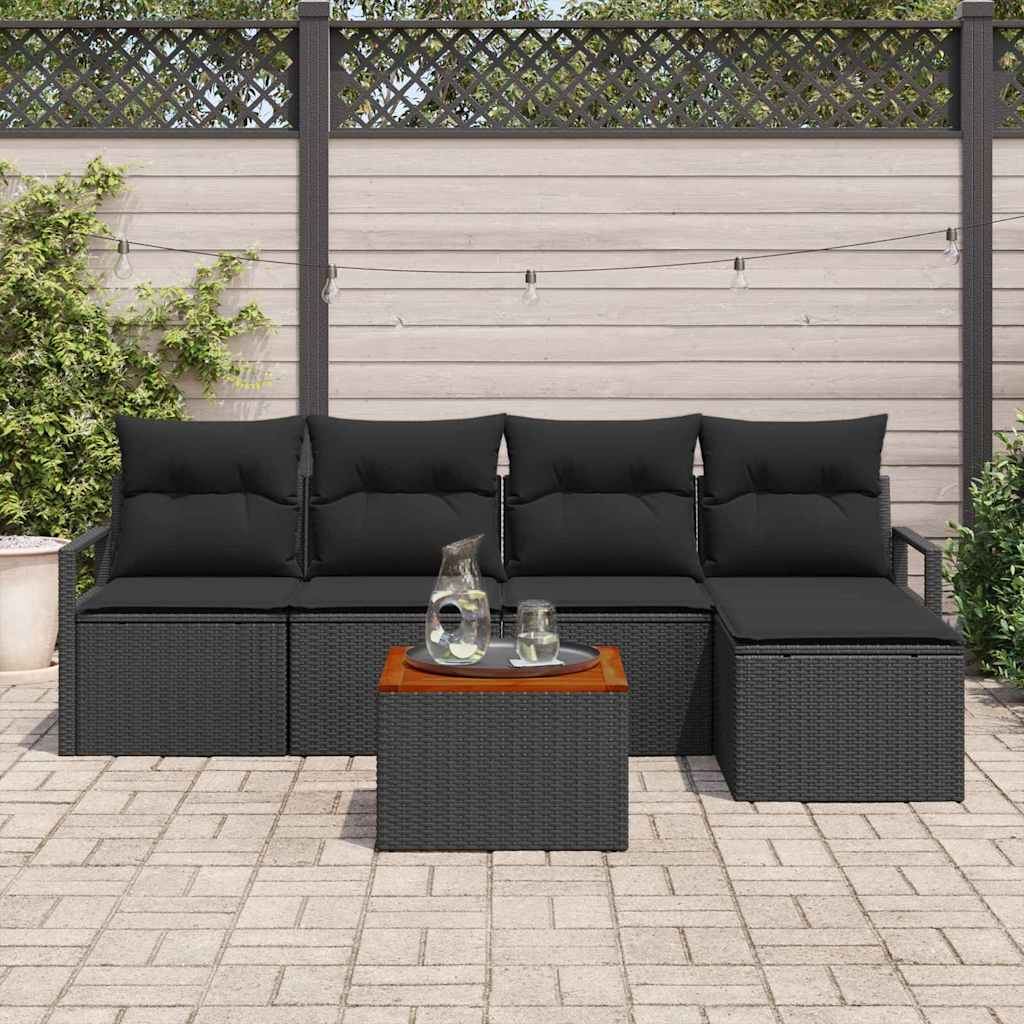 Tuinbankenset met kussen 6 pcs Zwart poly rattan is nu te koop bij PeponiXL, paradijselijk wonen!