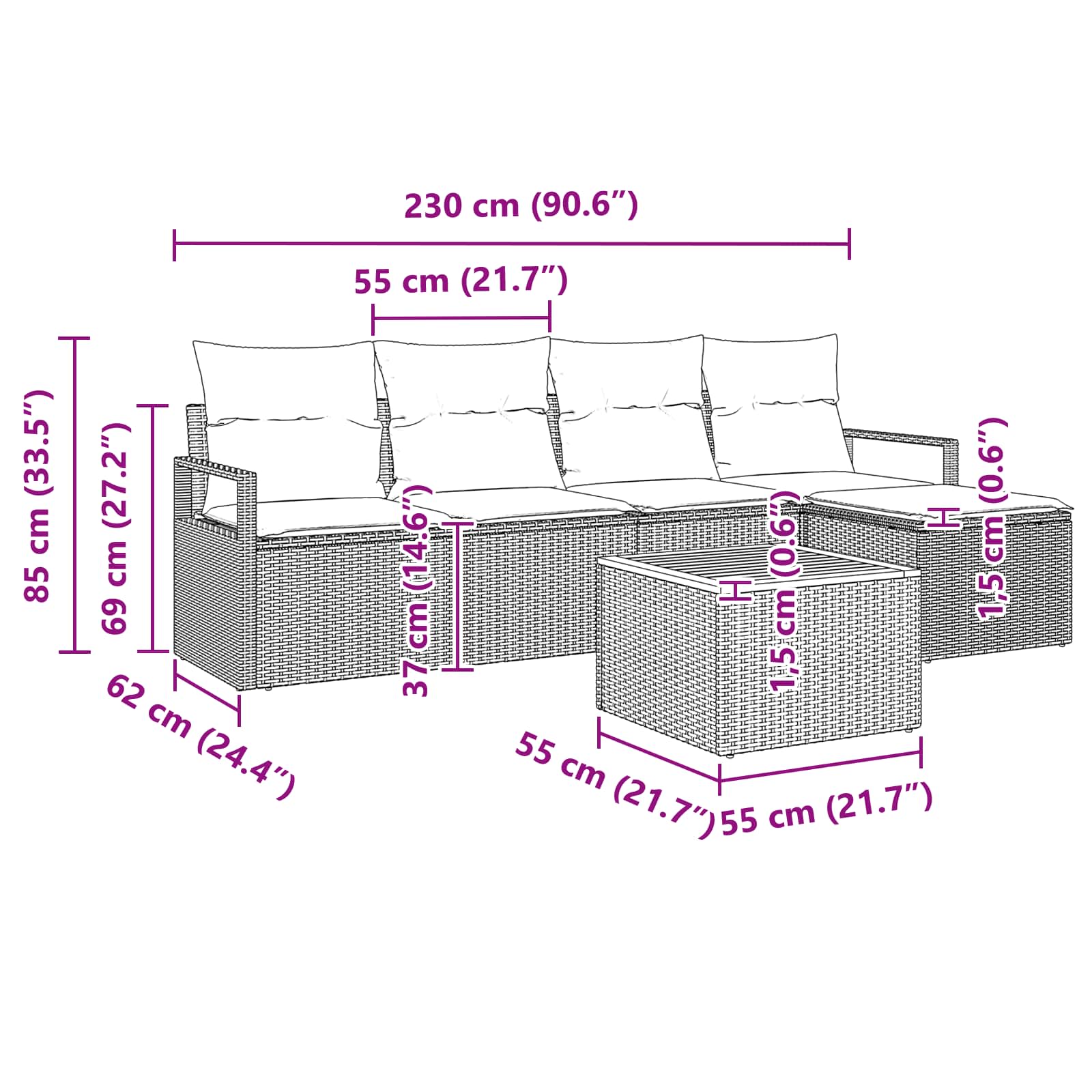 Tuinbankenset met kussen 6 pcs Grijs poly rattan is nu te koop bij PeponiXL, paradijselijk wonen!