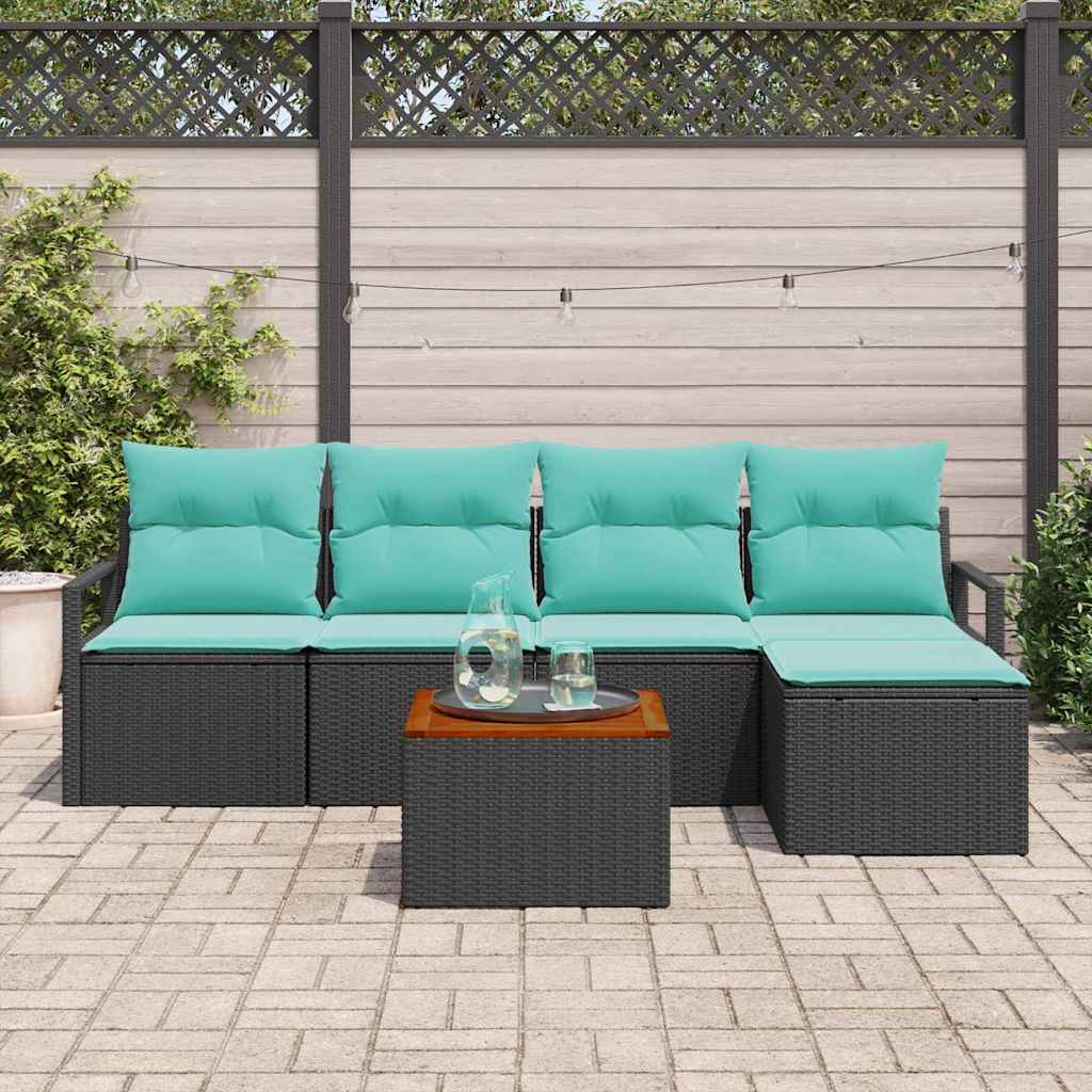 Tuinbankenset met kussen 6 pcs Zwart poly rattan is nu te koop bij PeponiXL, paradijselijk wonen!