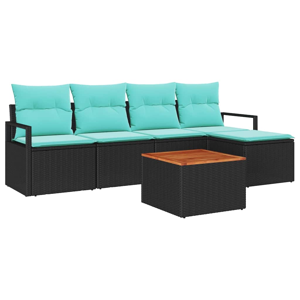 Tuinbankenset met kussen 6 pcs Zwart poly rattan is nu te koop bij PeponiXL, paradijselijk wonen!