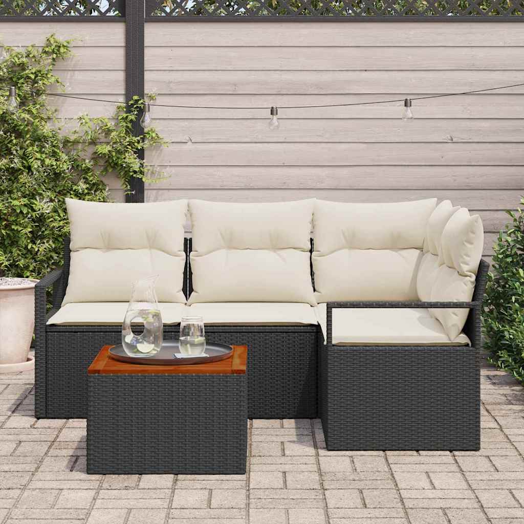Tuinbankenset met kussen 5 pcs Zwart poly rattan is nu te koop bij PeponiXL, paradijselijk wonen!