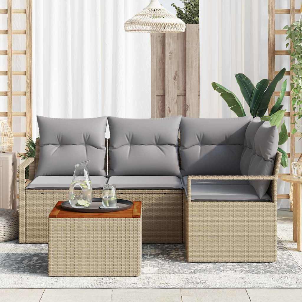 Tuinbankenset met kussen 5 pcs Beige poly rattan is nu te koop bij PeponiXL, paradijselijk wonen!