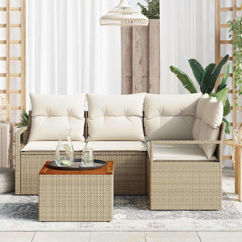 Tuinbankenset met kussen 5 pcs Beige poly rattan