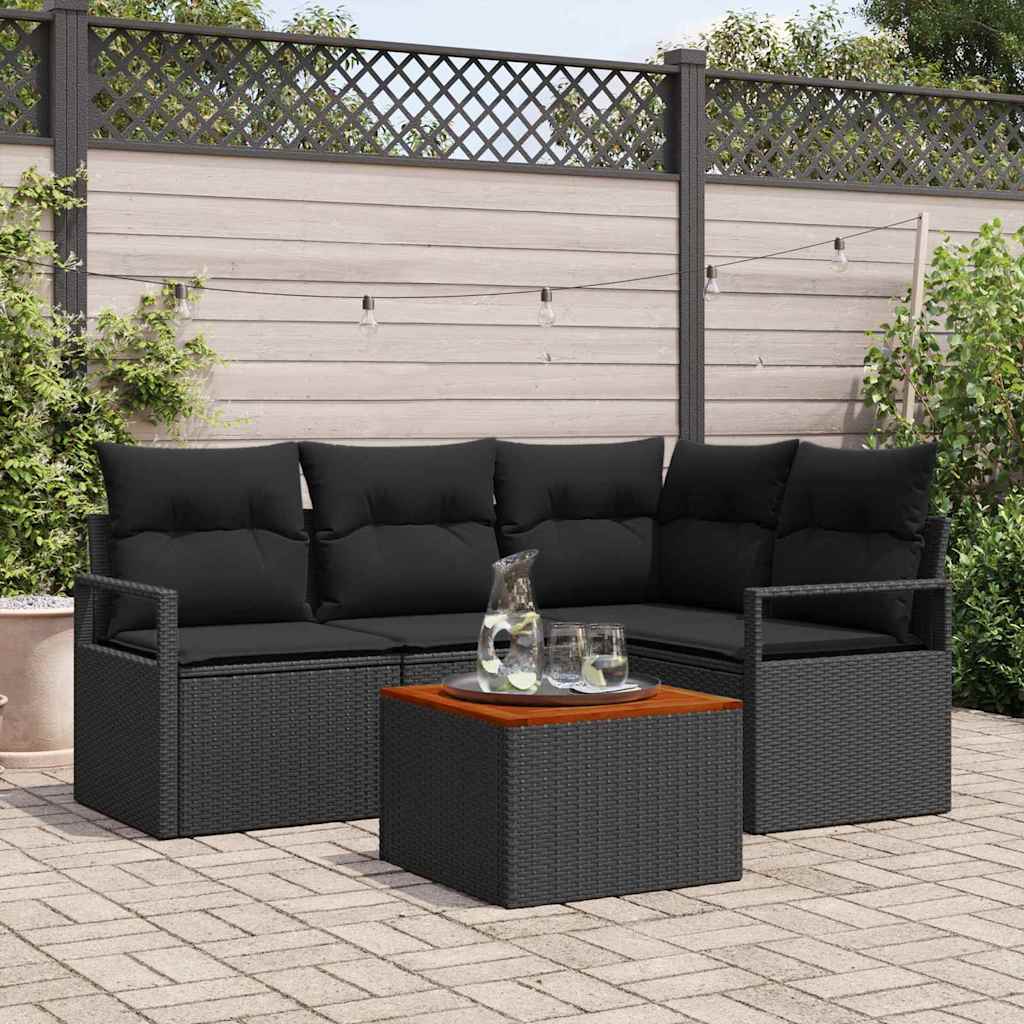 Tuinbankenset met kussen 5 pcs Zwart poly rattan is nu te koop bij PeponiXL, paradijselijk wonen!