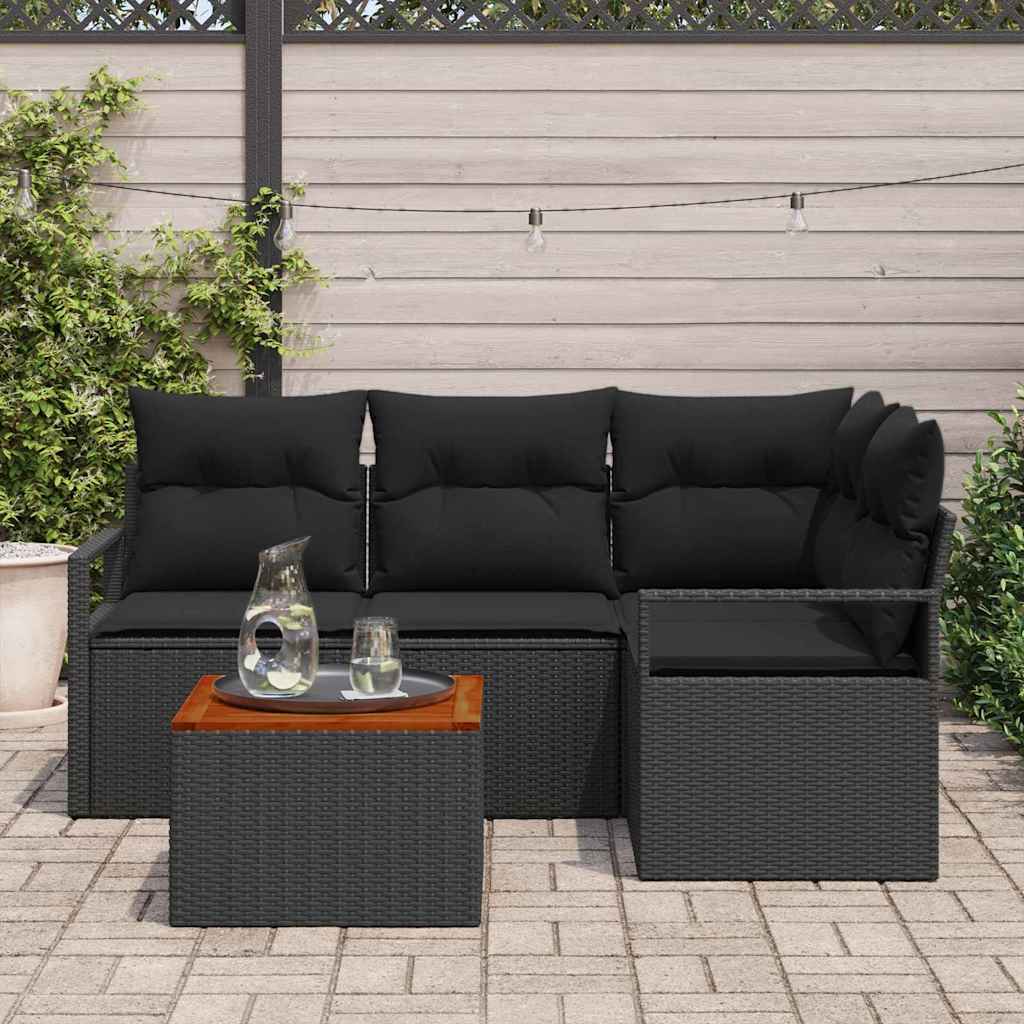 Tuinbankenset met kussen 5 pcs Zwart poly rattan is nu te koop bij PeponiXL, paradijselijk wonen!