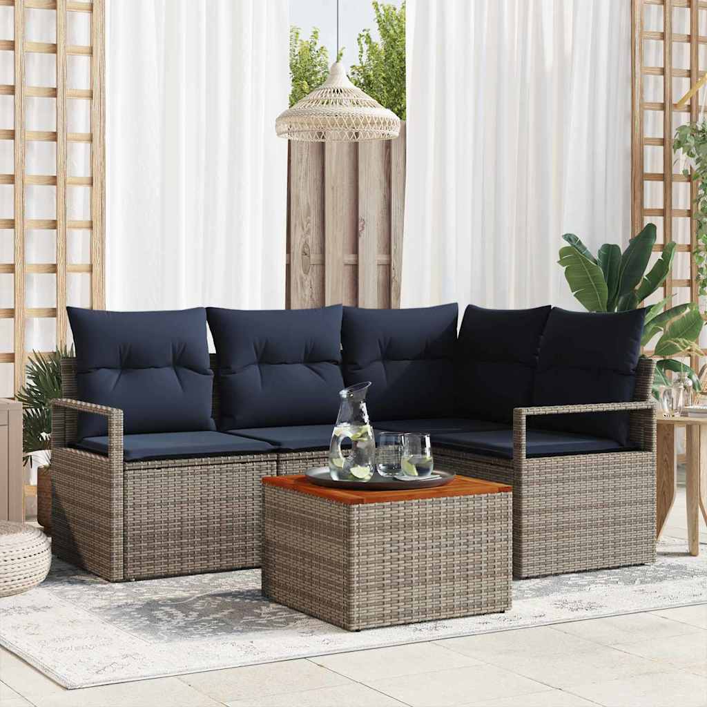 Tuinbankenset met kussen 5 pcs Grijs poly rattan is nu te koop bij PeponiXL, paradijselijk wonen!