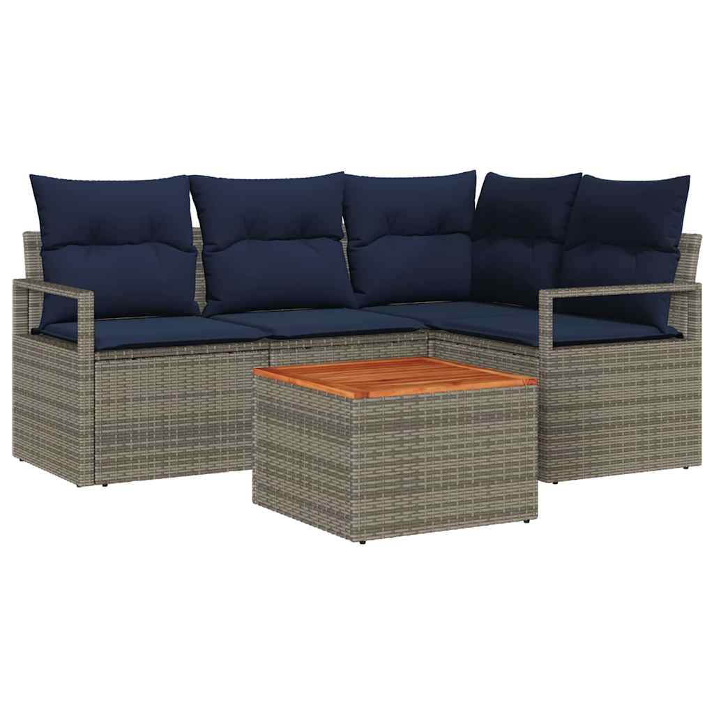 Tuinbankenset met kussen 5 pcs Grijs poly rattan is nu te koop bij PeponiXL, paradijselijk wonen!