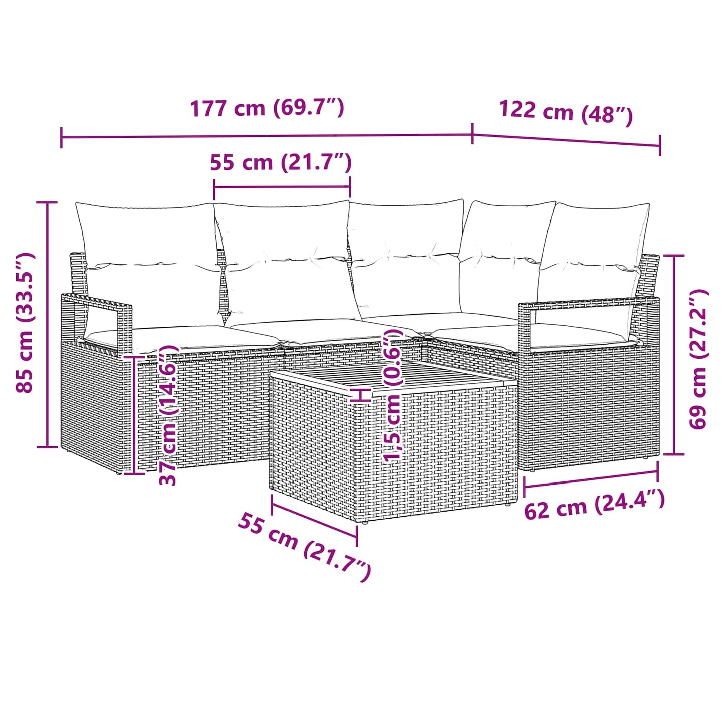 Tuinbankenset met kussen 5 pcs Grijs poly rattan is nu te koop bij PeponiXL, paradijselijk wonen!