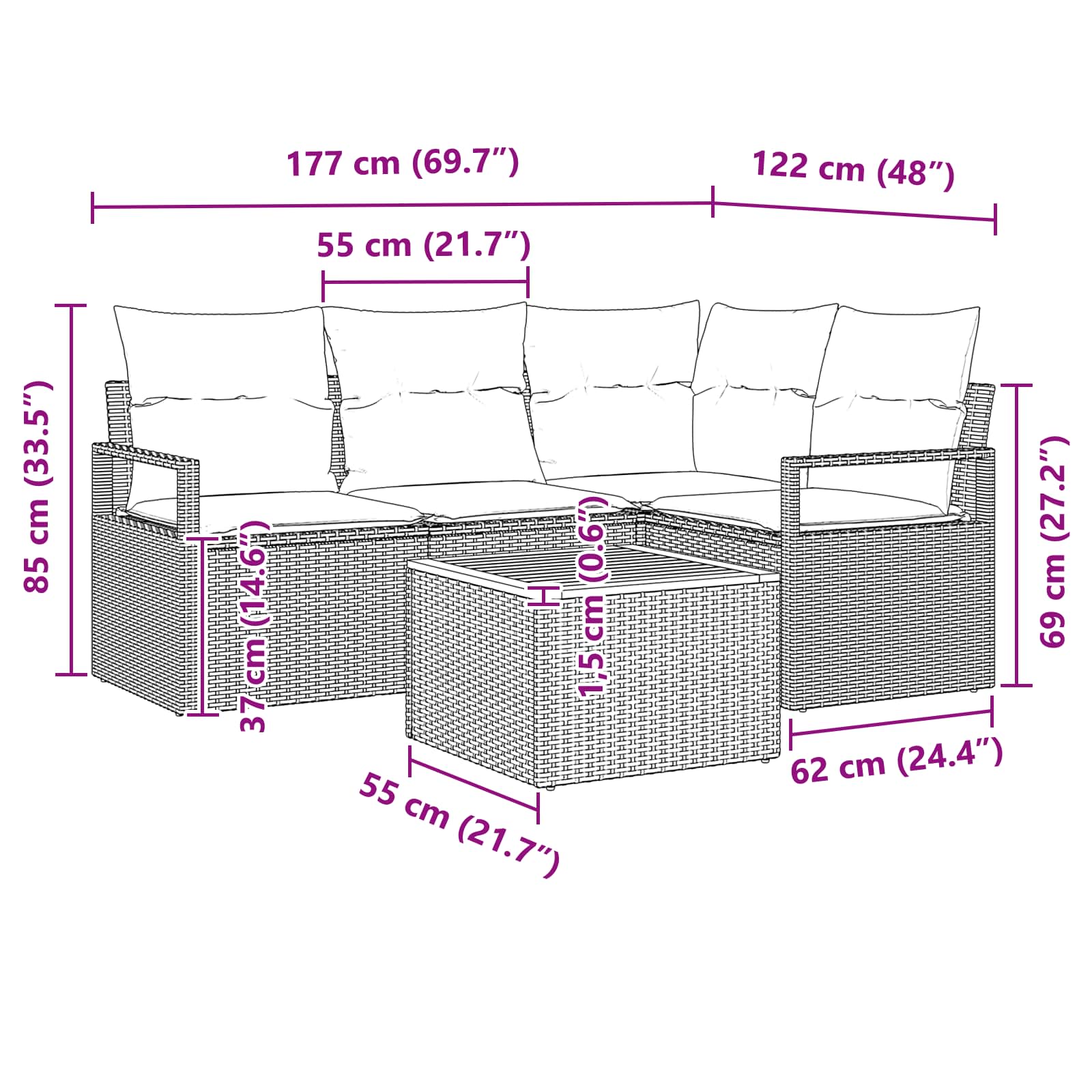 Tuinbankenset met kussen 5 pcs Grijs poly rattan is nu te koop bij PeponiXL, paradijselijk wonen!