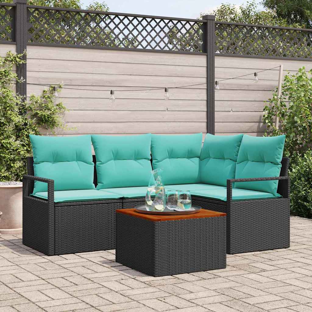 Tuinbankenset met kussen 5 pcs Zwart poly rattan is nu te koop bij PeponiXL, paradijselijk wonen!