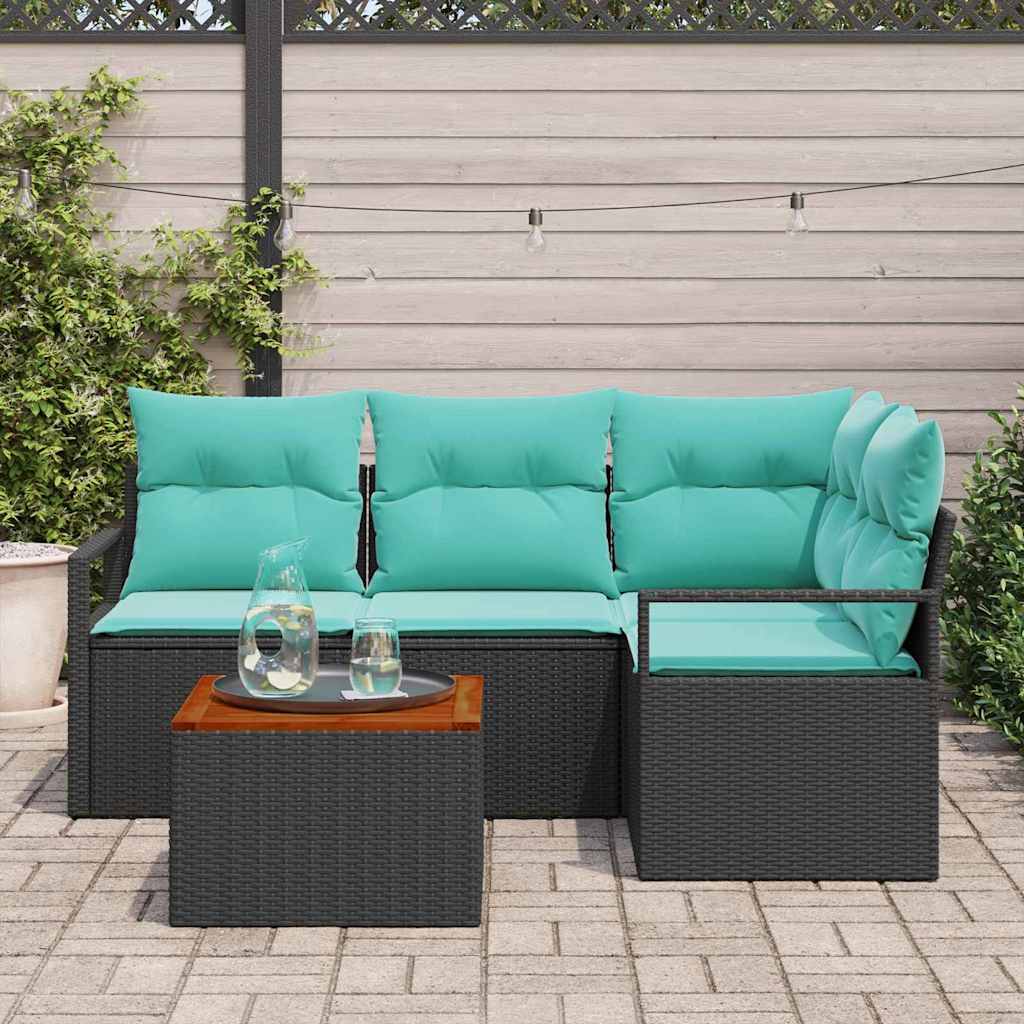 Tuinbankenset met kussen 5 pcs Zwart poly rattan is nu te koop bij PeponiXL, paradijselijk wonen!