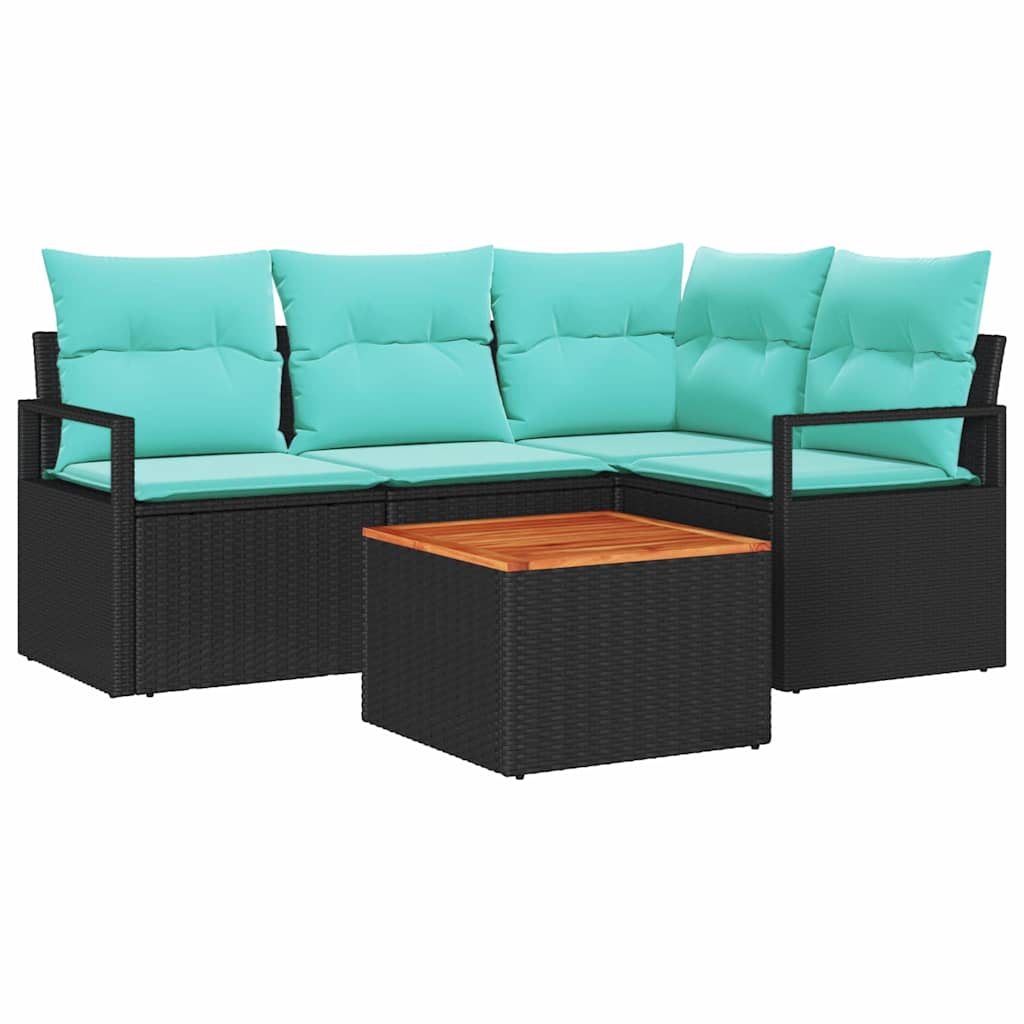 Tuinbankenset met kussen 5 pcs Zwart poly rattan is nu te koop bij PeponiXL, paradijselijk wonen!