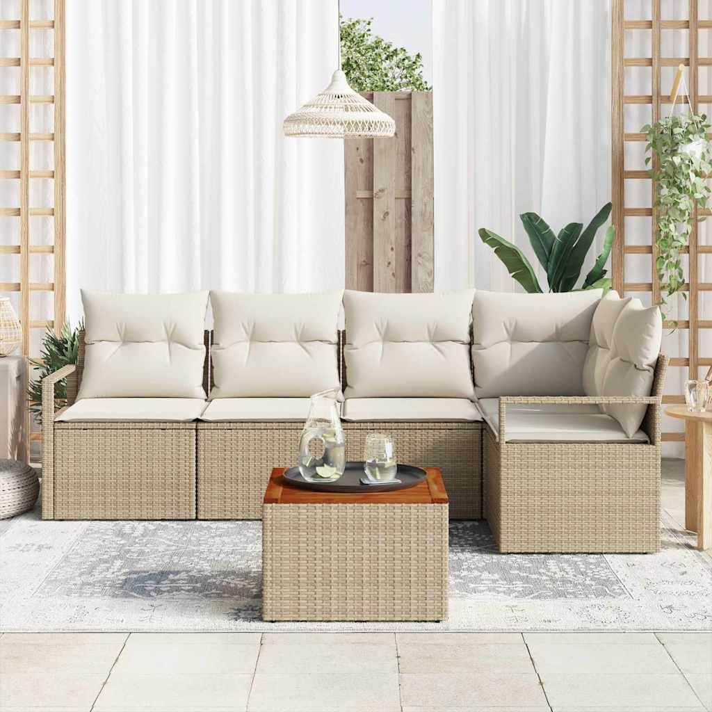 Tuinbankenset met kussen 6 pcs Beige poly rattan