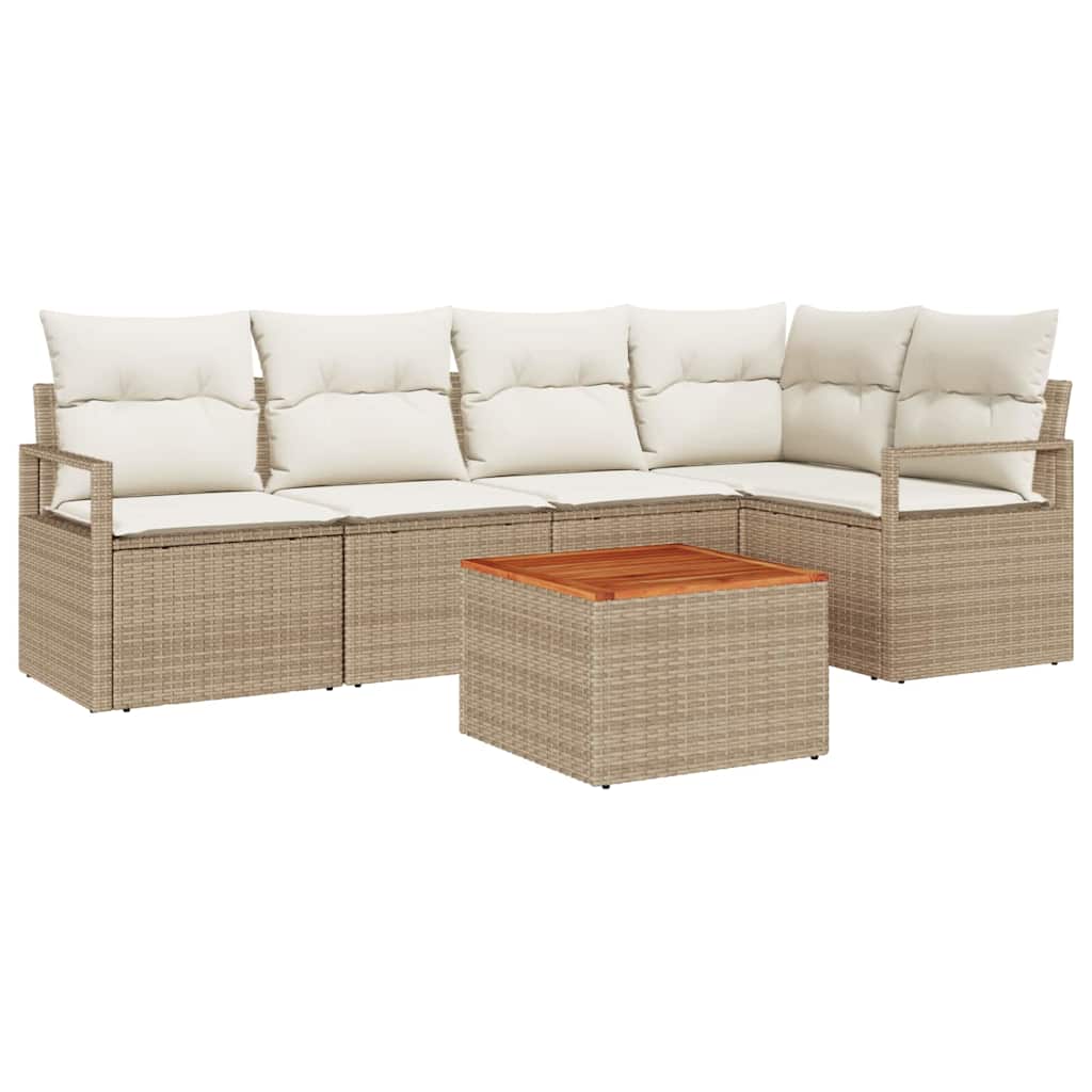 Tuinbankenset met kussen 6 pcs Beige poly rattan