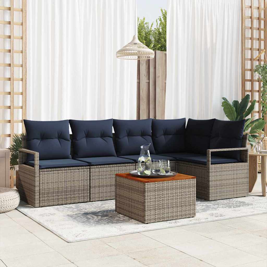Tuinbankenset met kussen 6 pcs Grijs poly rattan is nu te koop bij PeponiXL, paradijselijk wonen!