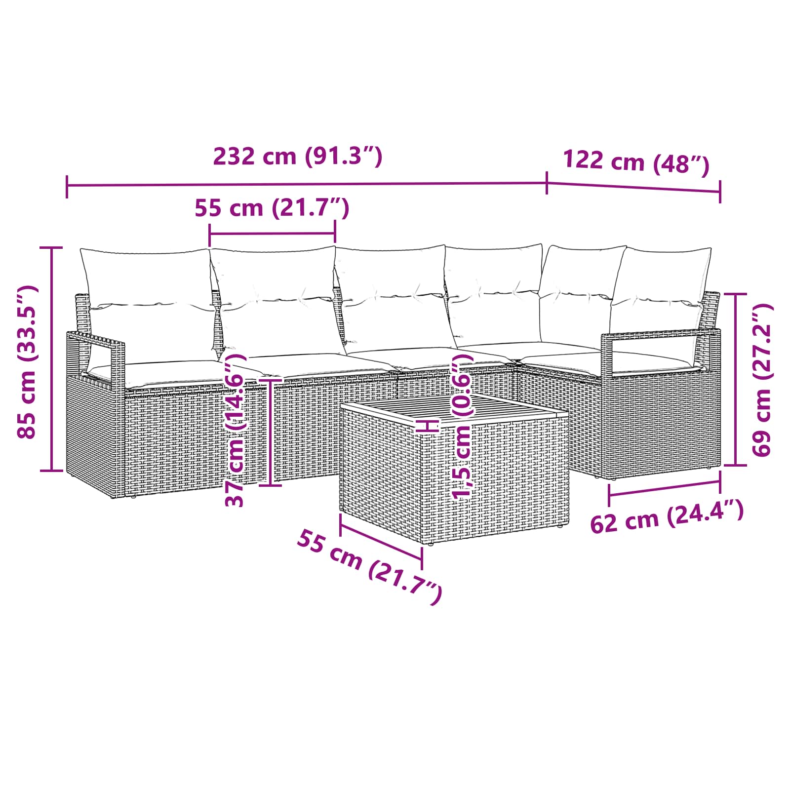 Tuinbankenset met kussen 6 pcs Grijs poly rattan is nu te koop bij PeponiXL, paradijselijk wonen!