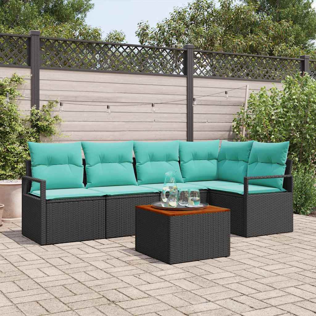 Tuinbankenset met kussen 6 pcs Zwart poly rattan is nu te koop bij PeponiXL, paradijselijk wonen!