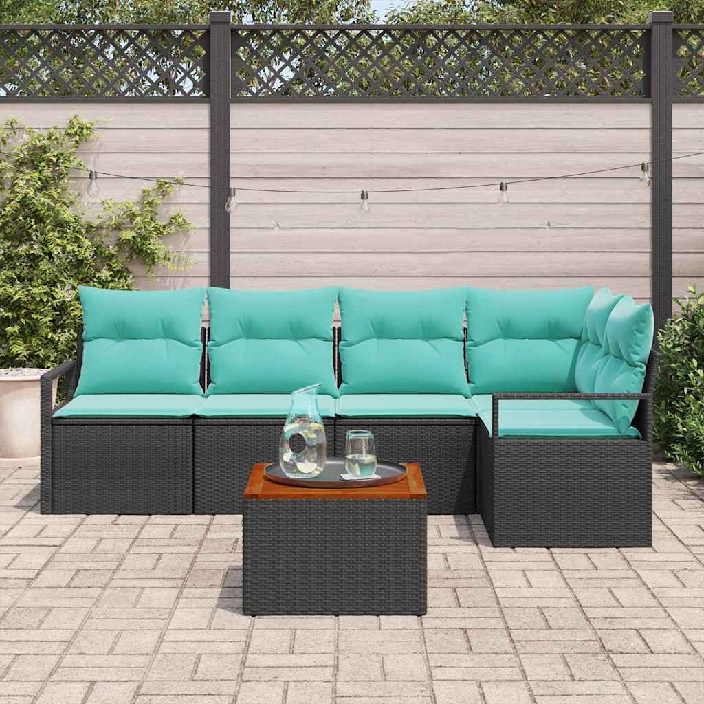 Tuinbankenset met kussen 6 pcs Zwart poly rattan is nu te koop bij PeponiXL, paradijselijk wonen!