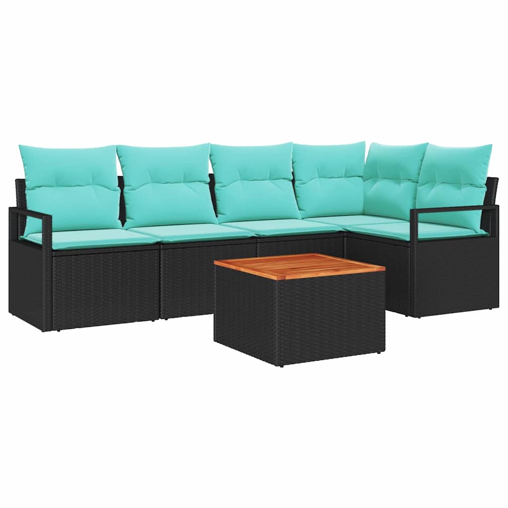 Tuinbankenset met kussen 6 pcs Zwart poly rattan is nu te koop bij PeponiXL, paradijselijk wonen!