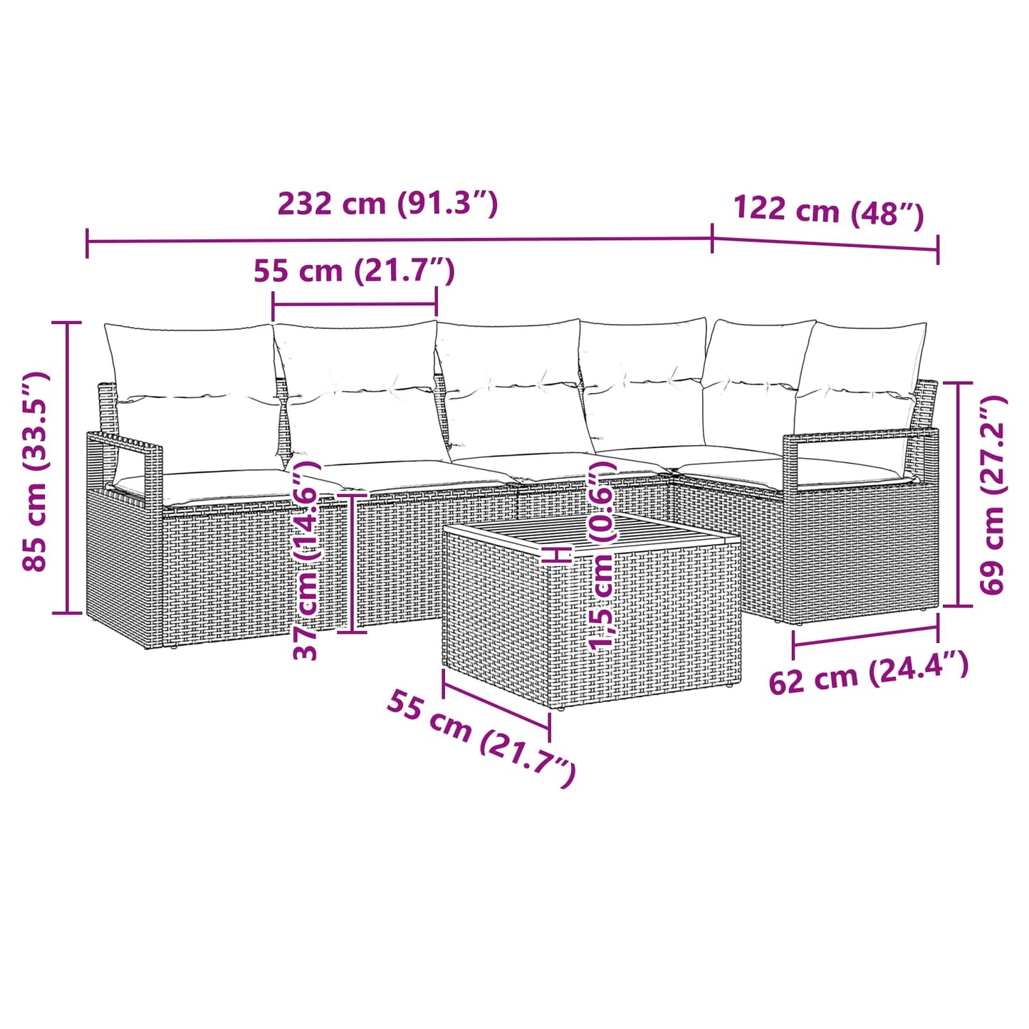 Tuinbankenset met kussen 6 pcs Zwart poly rattan is nu te koop bij PeponiXL, paradijselijk wonen!