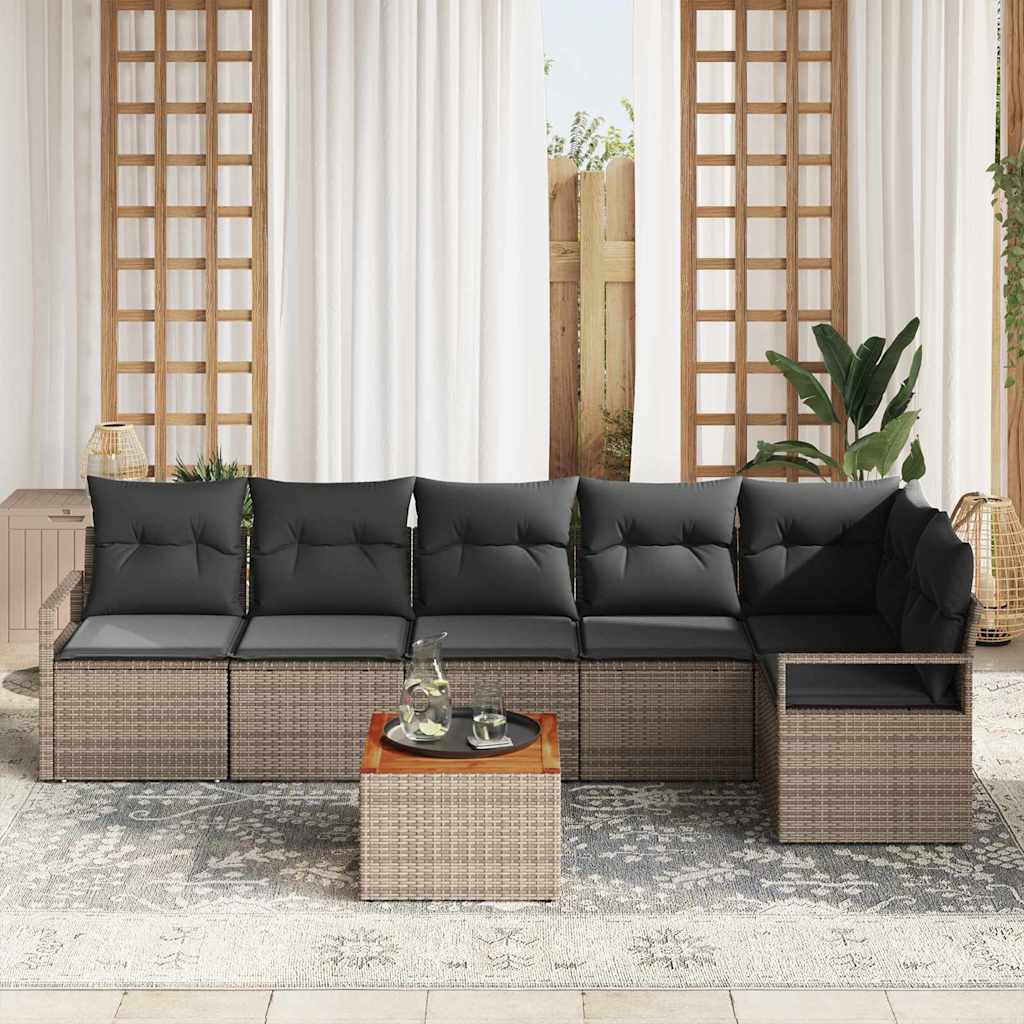 Tuinbankenset met kussen 7 pcs Grijs poly rattan is nu te koop bij PeponiXL, paradijselijk wonen!