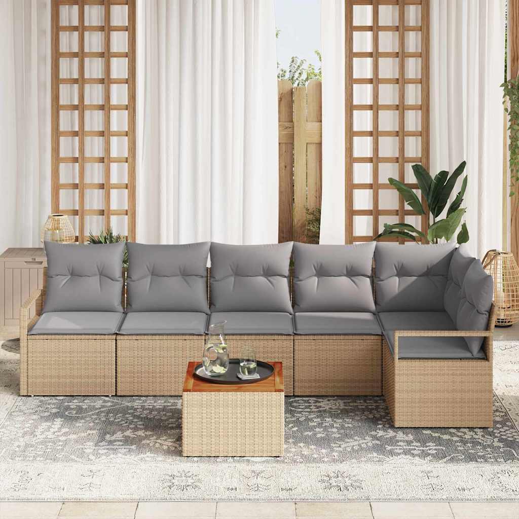Tuinbankenset met kussen 7 pcs Beige poly rattan is nu te koop bij PeponiXL, paradijselijk wonen!