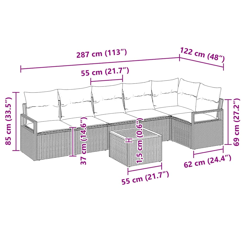 Tuinbankenset met kussen 7 pcs Beige poly rattan is nu te koop bij PeponiXL, paradijselijk wonen!