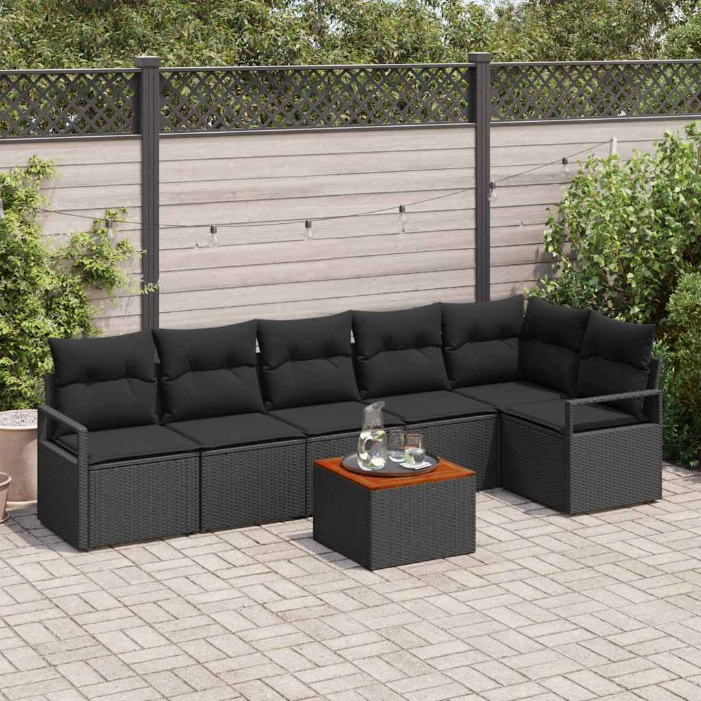 Tuinbankenset met kussen 7 pcs Zwart poly rattan is nu te koop bij PeponiXL, paradijselijk wonen!