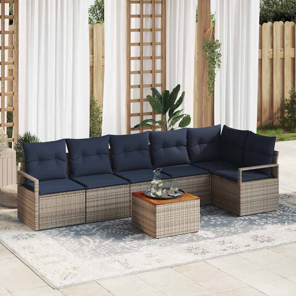 Tuinbankenset met kussen 7 pcs Grijs poly rattan is nu te koop bij PeponiXL, paradijselijk wonen!