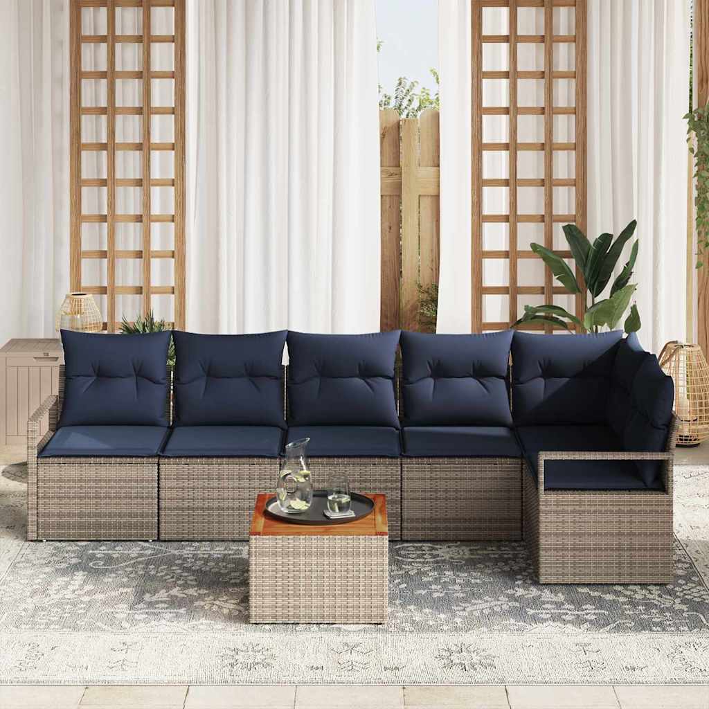 Tuinbankenset met kussen 7 pcs Grijs poly rattan is nu te koop bij PeponiXL, paradijselijk wonen!