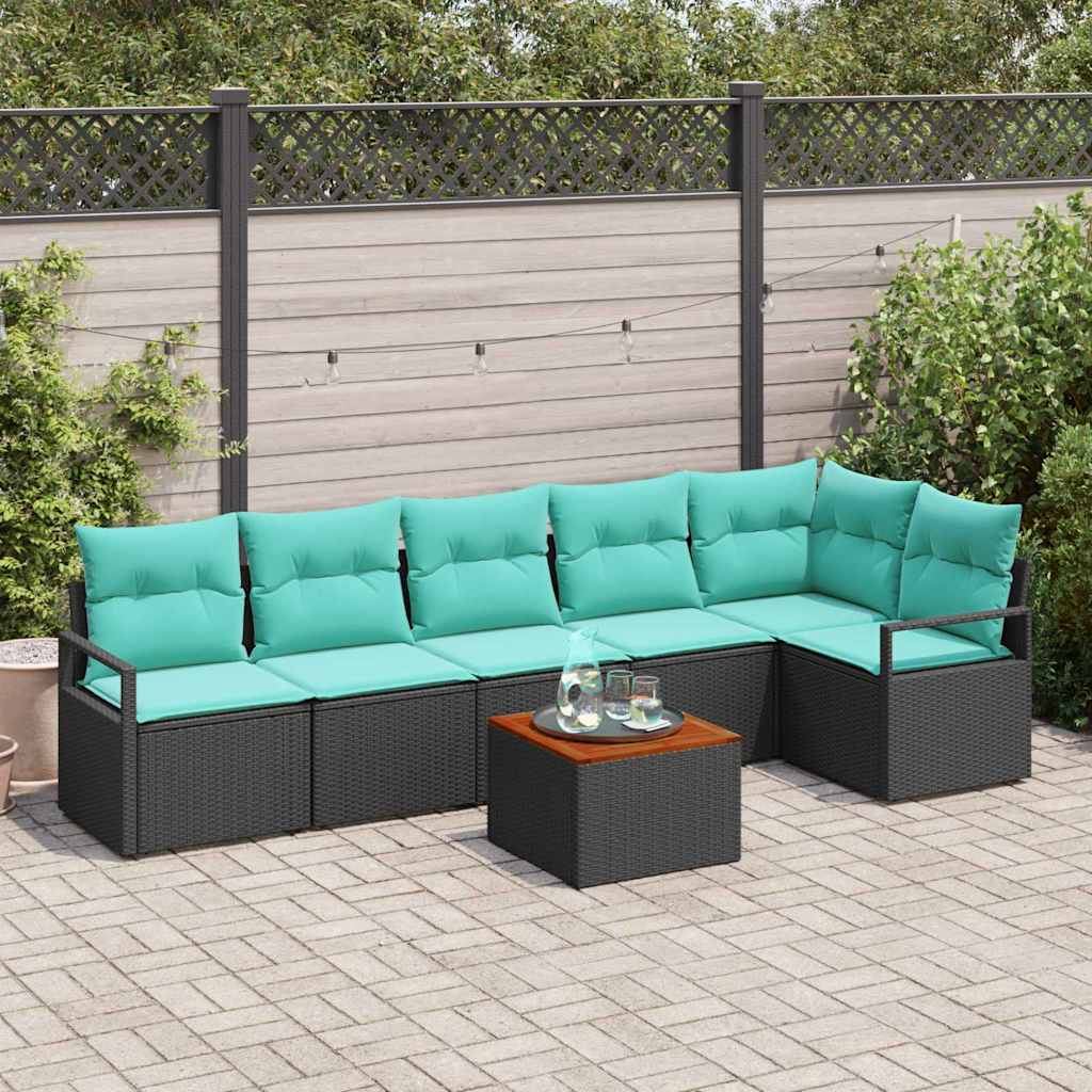 Tuinbankenset met kussen 7 pcs Zwart poly rattan is nu te koop bij PeponiXL, paradijselijk wonen!