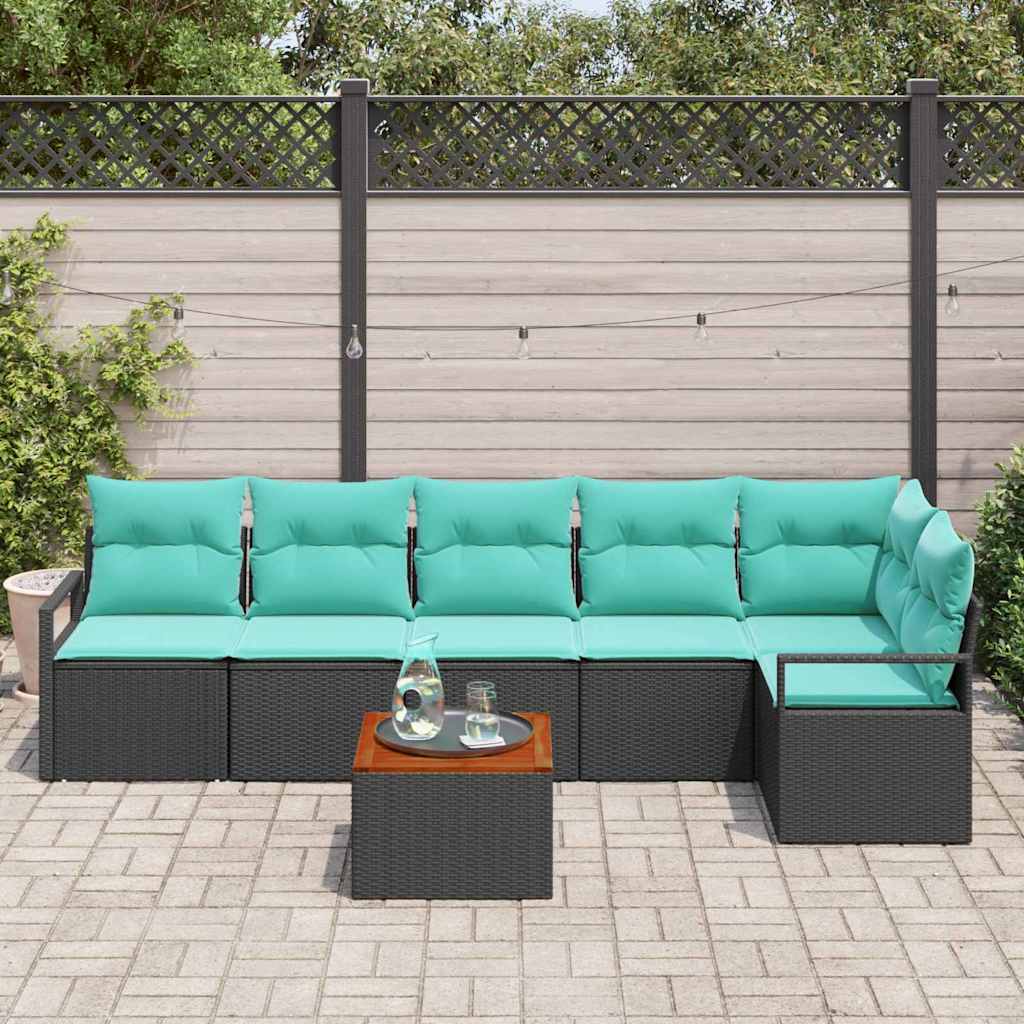 Tuinbankenset met kussen 7 pcs Zwart poly rattan is nu te koop bij PeponiXL, paradijselijk wonen!