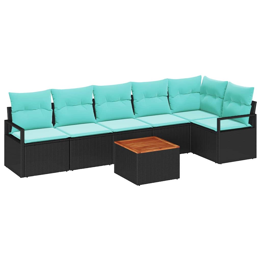 Tuinbankenset met kussen 7 pcs Zwart poly rattan is nu te koop bij PeponiXL, paradijselijk wonen!