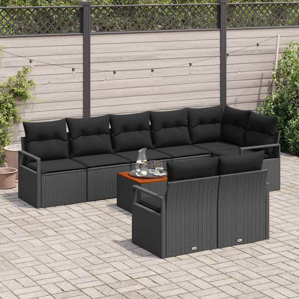 Tuinbankenset met kussen 9 pcs Zwart poly rattan is nu te koop bij PeponiXL, paradijselijk wonen!