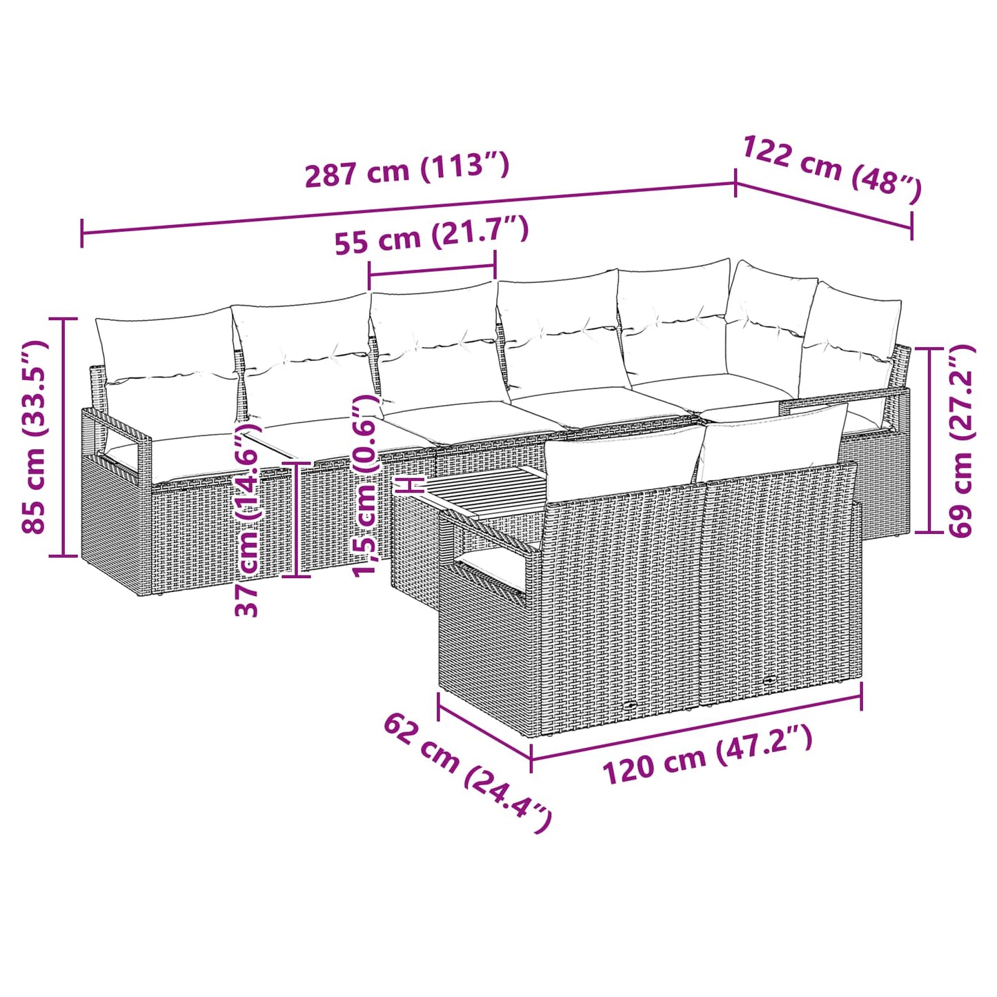 Tuinbankenset met kussen 9 pcs Grijs poly rattan is nu te koop bij PeponiXL, paradijselijk wonen!