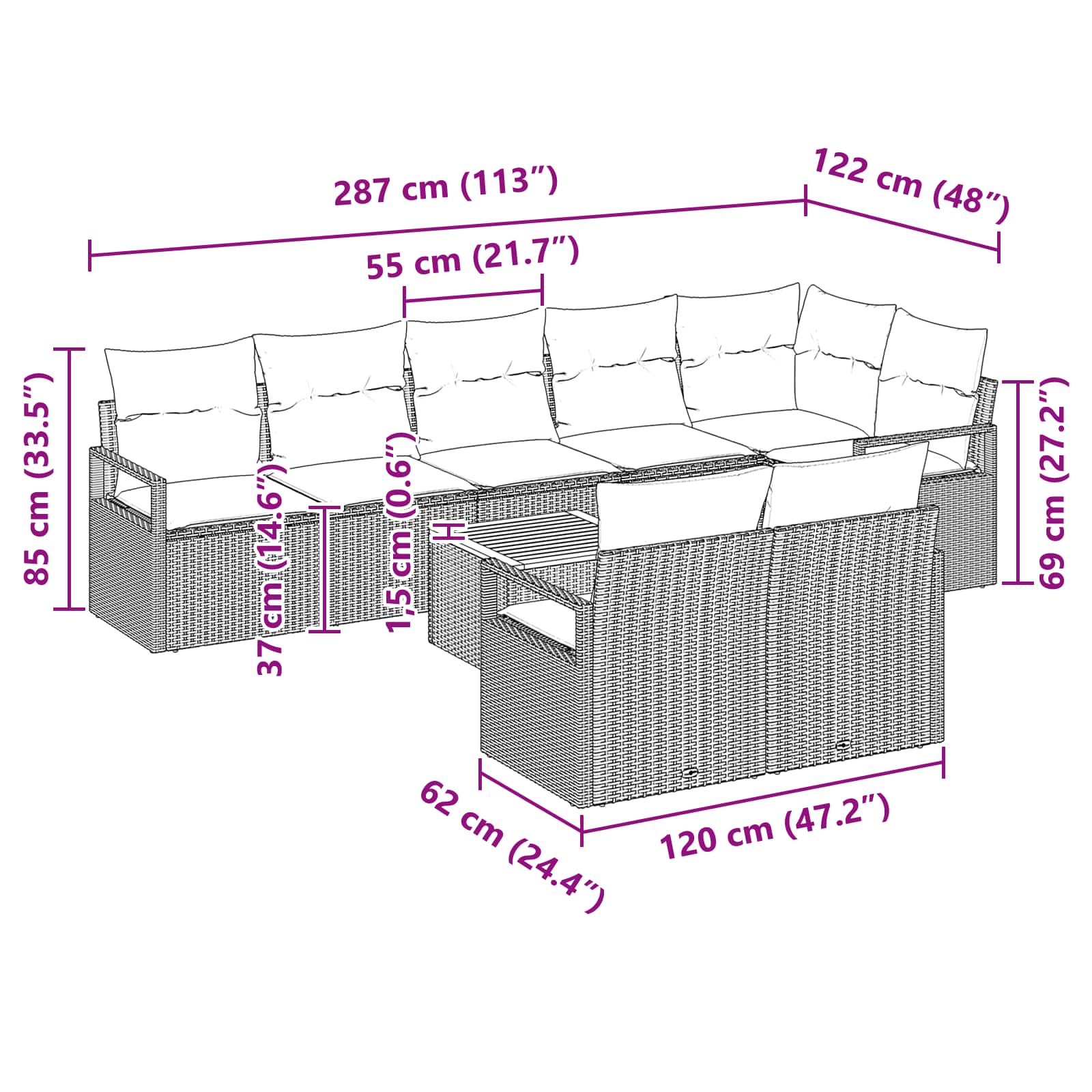Tuinbankenset met kussen 9 pcs Grijs poly rattan is nu te koop bij PeponiXL, paradijselijk wonen!