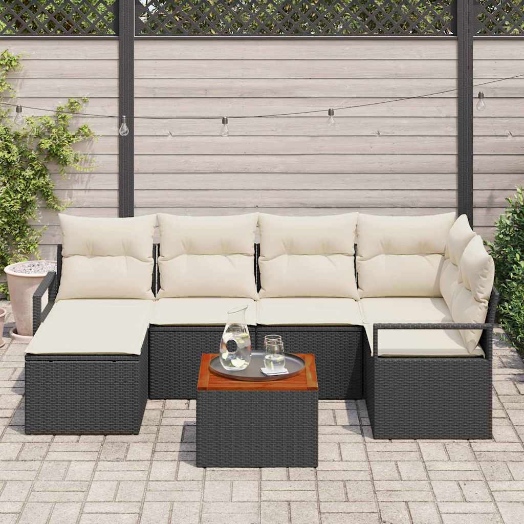 Tuinbankenset met kussen 7 pcs Zwart poly rattan is nu te koop bij PeponiXL, paradijselijk wonen!
