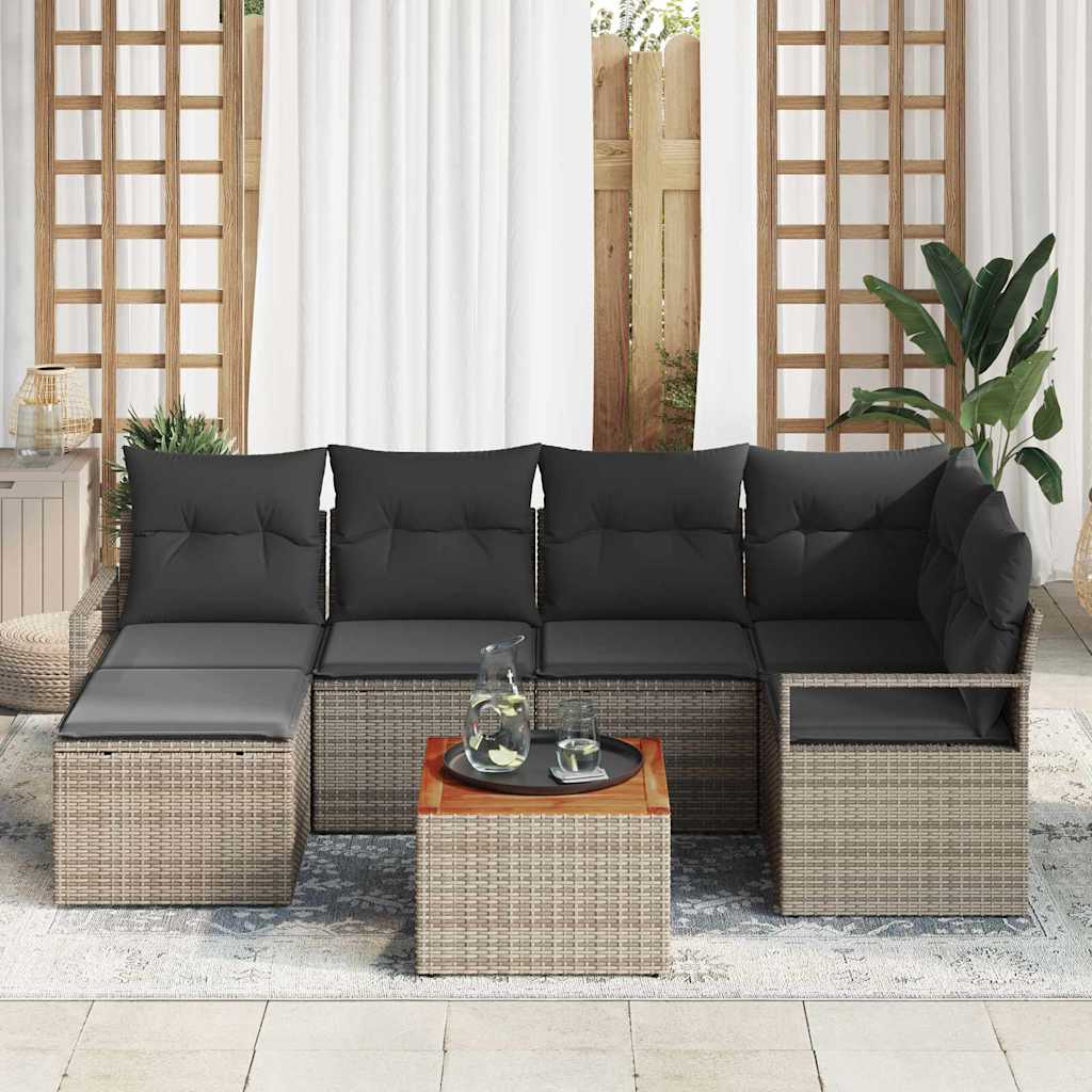 Tuinbankenset met kussen 7 pcs Grijs poly rattan is nu te koop bij PeponiXL, paradijselijk wonen!