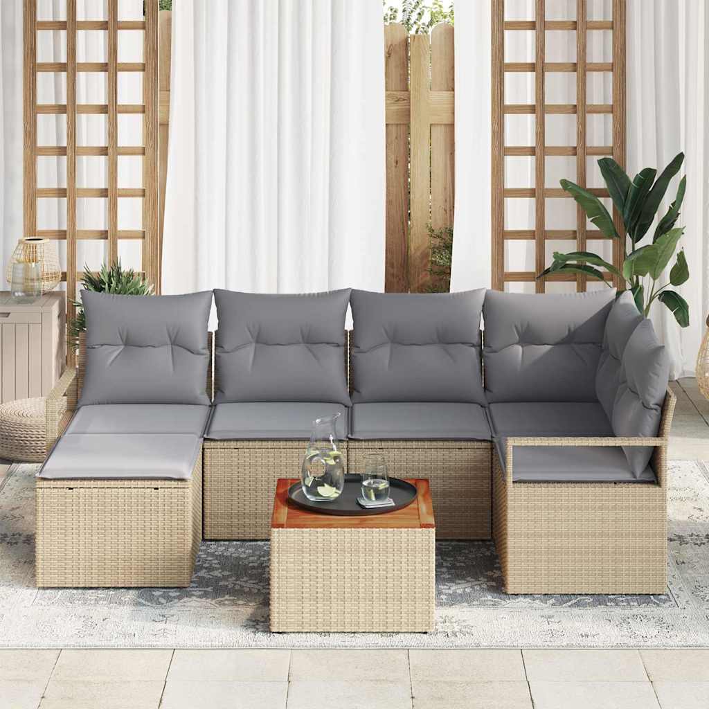 Tuinbankenset met kussen 7 pcs Beige poly rattan is nu te koop bij PeponiXL, paradijselijk wonen!