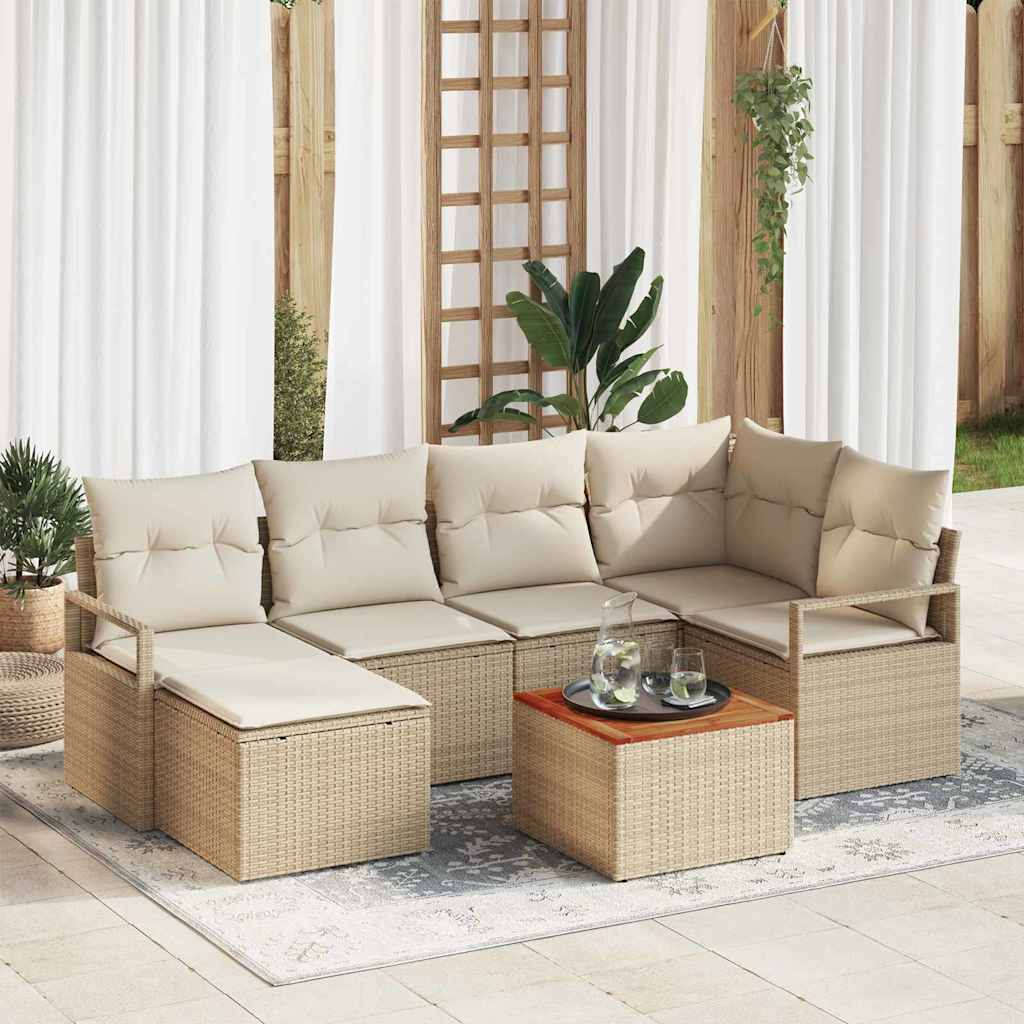 Tuinbankenset met kussen 7 pcs Beige poly rattan