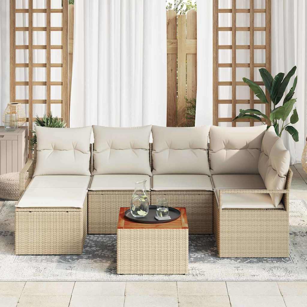 Tuinbankenset met kussen 7 pcs Beige poly rattan