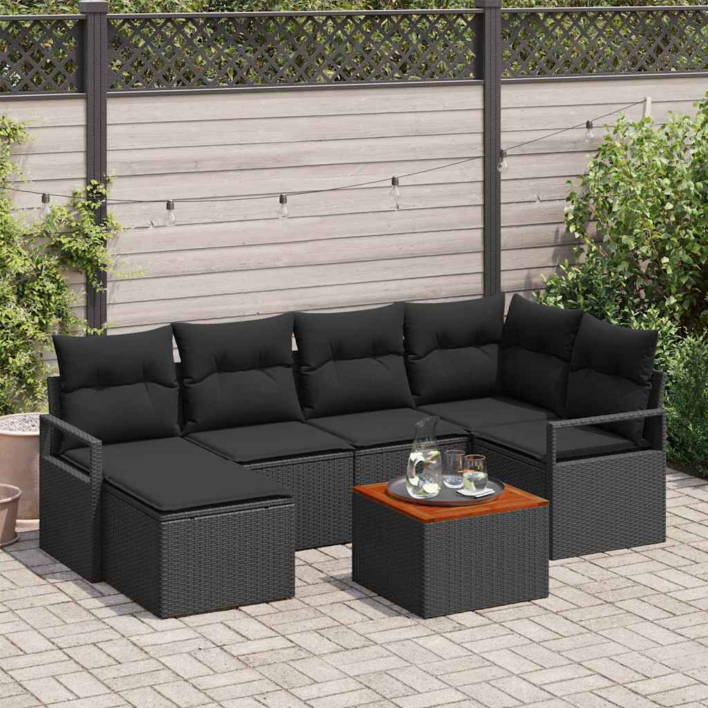 Tuinbankenset met kussen 7 pcs Zwart poly rattan is nu te koop bij PeponiXL, paradijselijk wonen!
