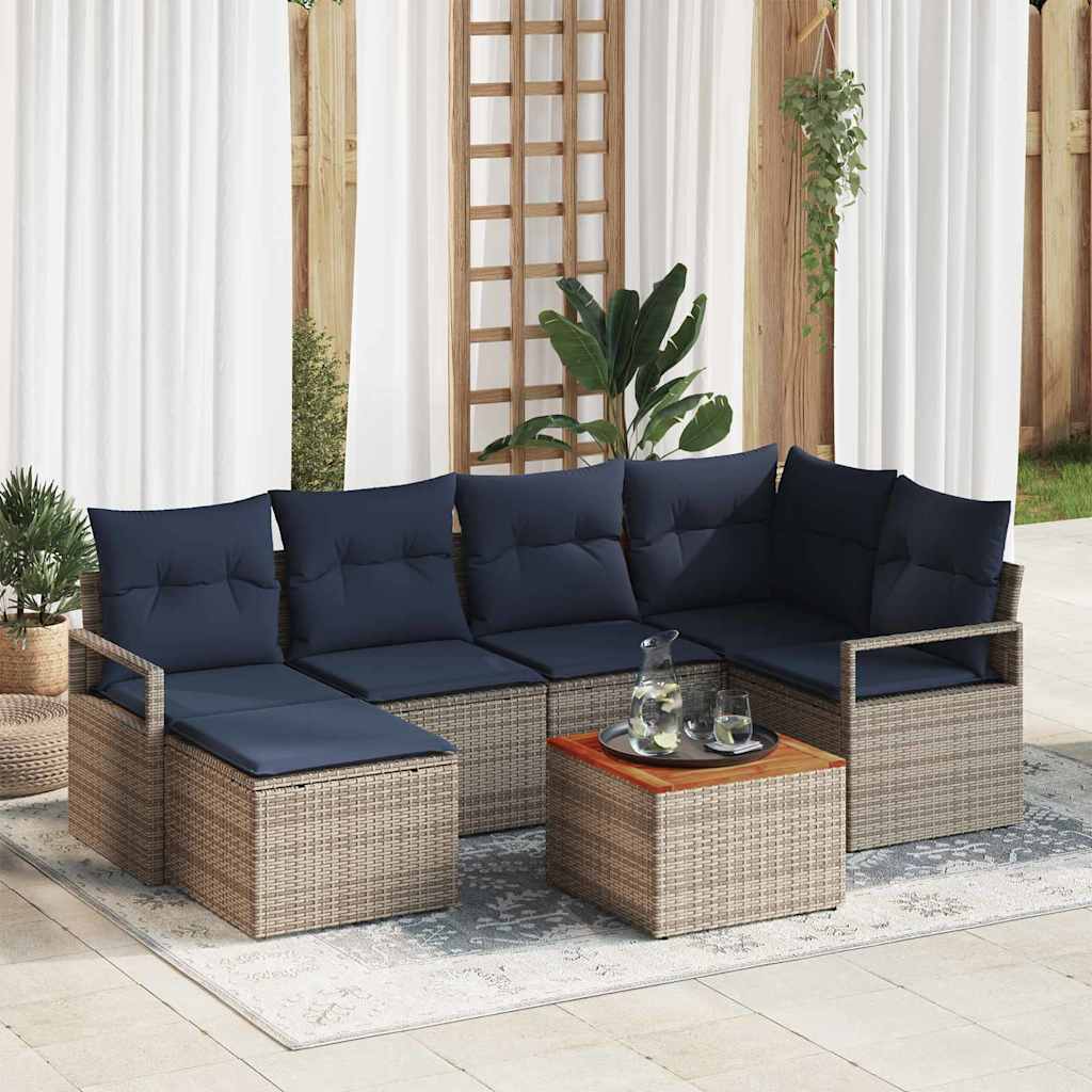 Tuinbankenset met kussen 7 pcs Grijs poly rattan is nu te koop bij PeponiXL, paradijselijk wonen!