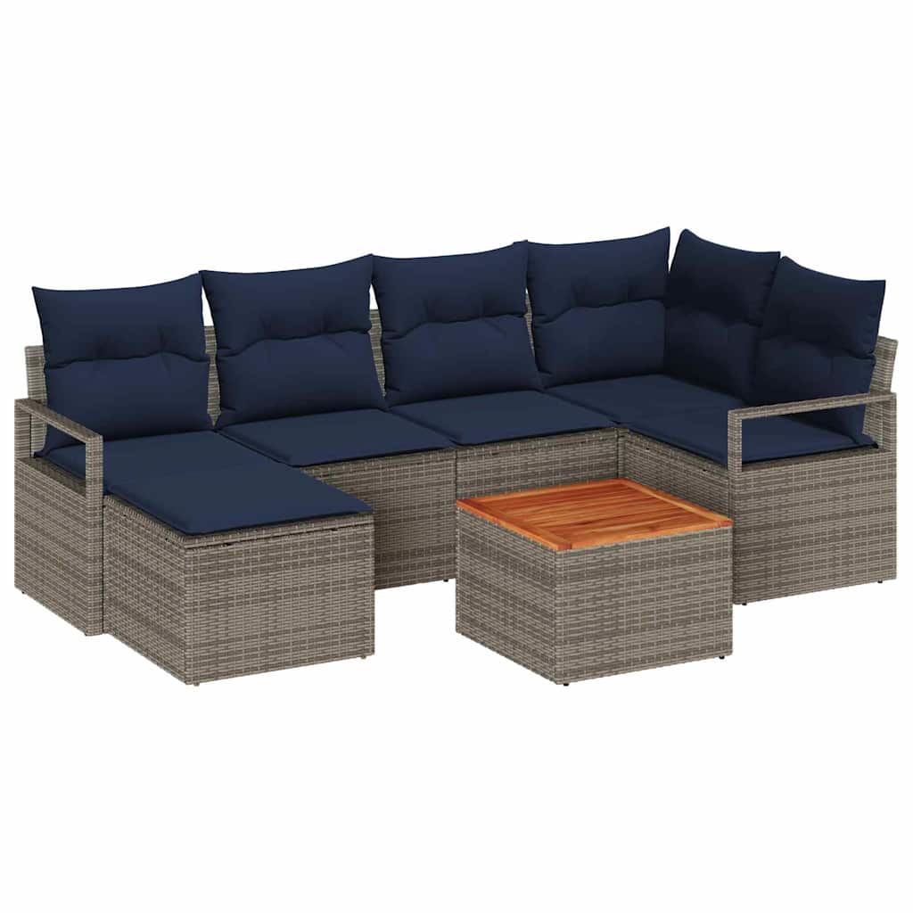 Tuinbankenset met kussen 7 pcs Grijs poly rattan is nu te koop bij PeponiXL, paradijselijk wonen!