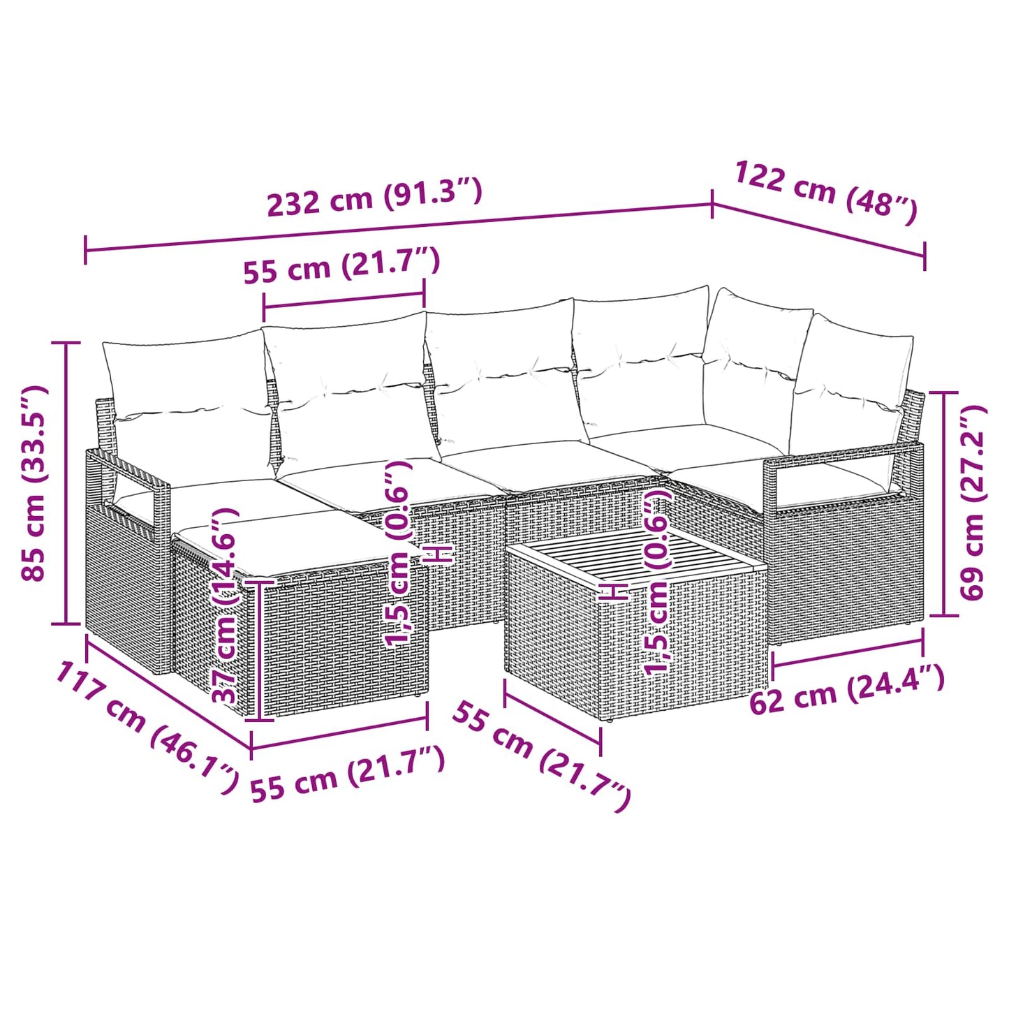Tuinbankenset met kussen 7 pcs Grijs poly rattan is nu te koop bij PeponiXL, paradijselijk wonen!