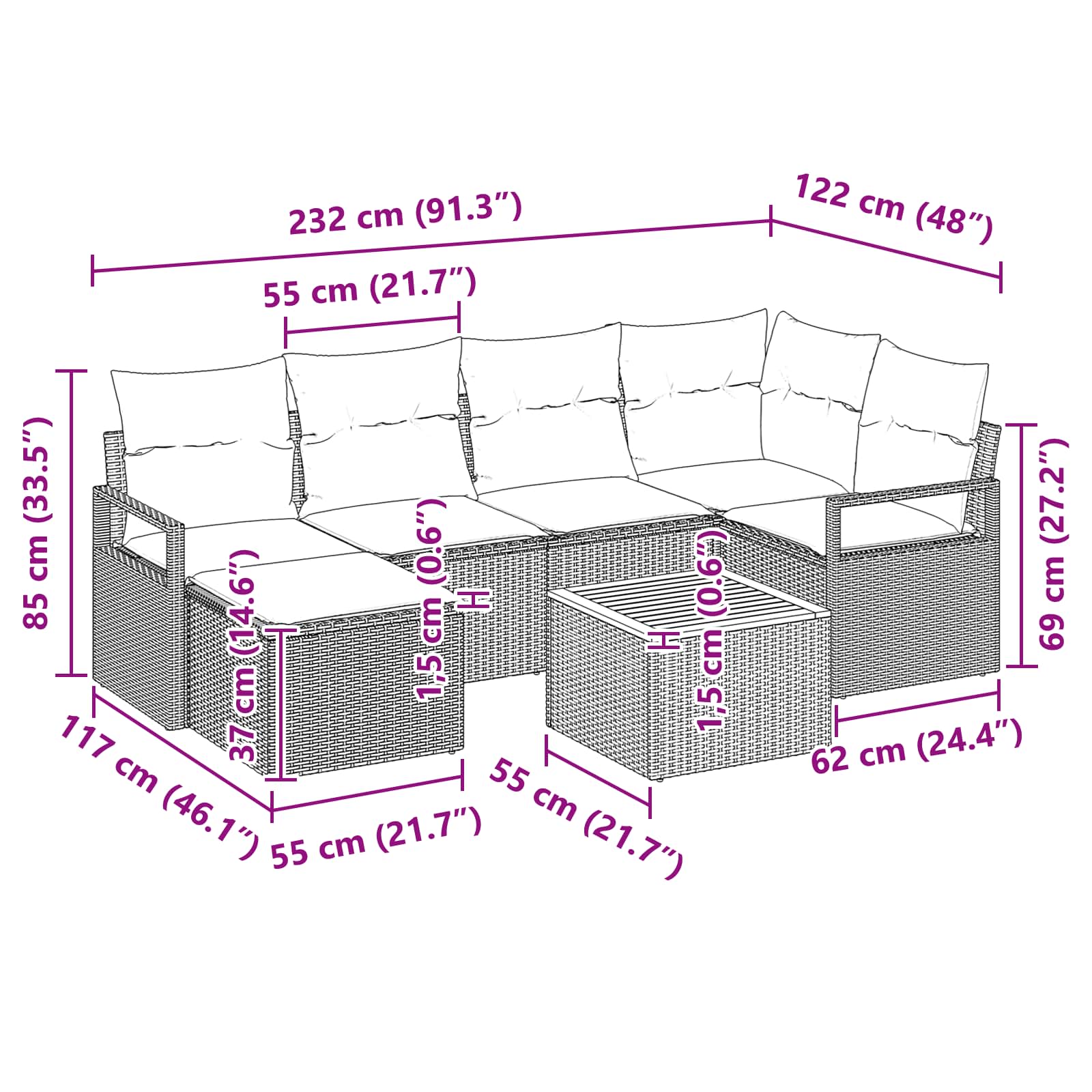 Tuinbankenset met kussen 7 pcs Grijs poly rattan is nu te koop bij PeponiXL, paradijselijk wonen!