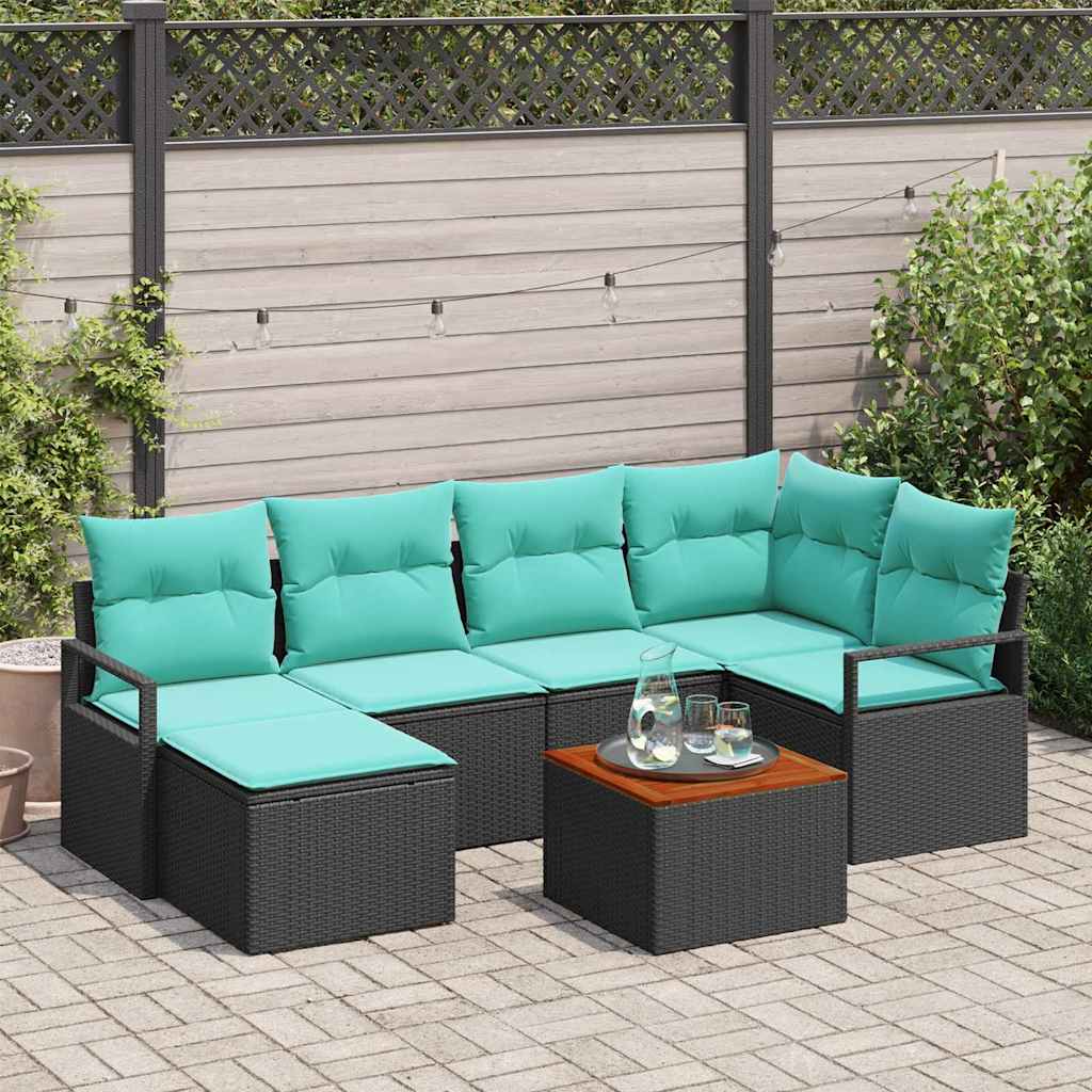 Tuinbankenset met kussen 7 pcs Zwart poly rattan is nu te koop bij PeponiXL, paradijselijk wonen!